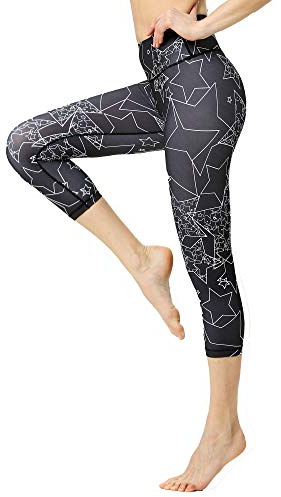 FLYILY Women's Capris Sports Leggings Running Tights High Waist Bandage Stretch Fitness Yoga Pants (Star, XL)
