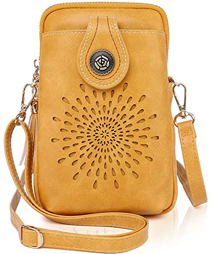 APHISON Designer Phone Bags for Women Crossbody, Sunflower Tassel Vegan Leather Small Crossbody Bags for Women fits Phone Up to 6.7 inches Yellow