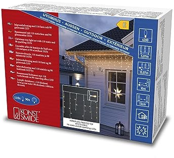 Konstsmide LED Eisregenvorhang, mit Glimmereffekt, gefrostet, weiß, 30V Außentrafo, 200 bernsteinfarbene Dioden, weißes Kabel - 2790-812