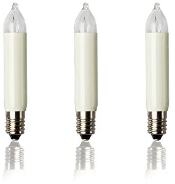 hellum Ersatzbirnen für Lichterbogen, 3 Stück 12V 3W klein-Schaftkerzen für Schwibbogen, für Ersatz-Kerzen Lichterketten innen und außen mit 20 Brennstellen, ø10mm E10/ 12V/ 3W/ 22Lumen 933031