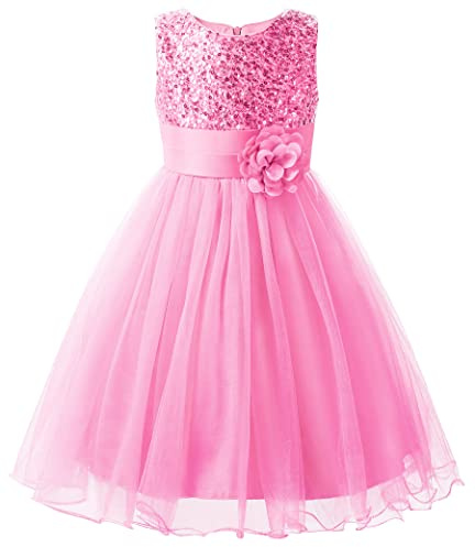 Uhnice Mädchen Blumenmädchen Kleid Pailletten Tüll Ärmellos Prinzessin Festkleid für Hochzeit Geburtstag Brautjungfer
