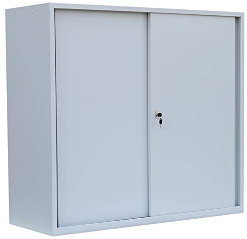 Schiebetürenschrank voll verschweißt Schiebetüren Büro Aktenschrank Sideboard aus Stahl grau 1090 x 1200 x 450 mm (Höhe x Breite x Tiefe) 550145