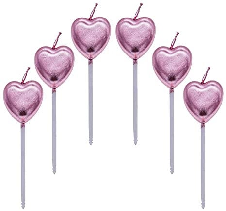 Herz Geburtstagskerzen,6 Pcs Cake Topper Dekorationen Ggeburtstag Kerzen Metallisch Kuchen Kerzen für Kinder Geburtstag Hochzeit Party Jahrestag Valentinstag Festival,Roségold