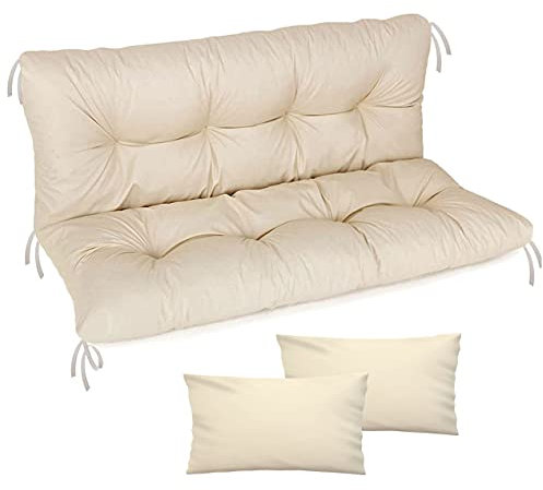 Ferocity Auflage für Hollywoodschaukel 120x50x50 Gartenbankauflage und 2 Kissen Palettenauflage Bankauflage Sitzkissen und Rückenkissen Polsterauflage Matratze Gartenpolster, Beige [133]