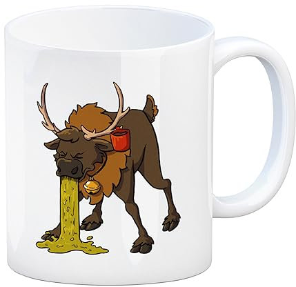 Kotzendes Rentier mit Glühweintasse Weihnachten Kaffeebecher als Geschenk für Freunde der Weihnachtszeit und Weihnachtsmärkte die gerne mal einen Glühwein zu viel intus haben