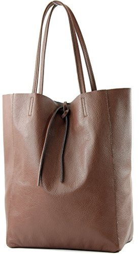 modamoda de T163 Damen Leder Shopper Schultertasche Large mit Innentasche handmade in Italy, Farbe:Braun2021