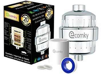Ecomky Filtro Ducha 20 Etapas Reemplazable Purificador Agua F1-20 Protege Piel y Cabello Vitamina C Alta Presión Ablanda Agua Reduce Cloro Metales Alivia Picores
