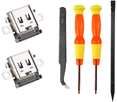 UYUYong 2 PCS Ladebuchse Ladeanschluss USB Typ-C Ladegerät Buchse Anschluss Ersatz für Schalter mit 2 x Schraubendreher 1x Pinzette 1x Pry für Nintendo Switch, Nintendo Switch OLED