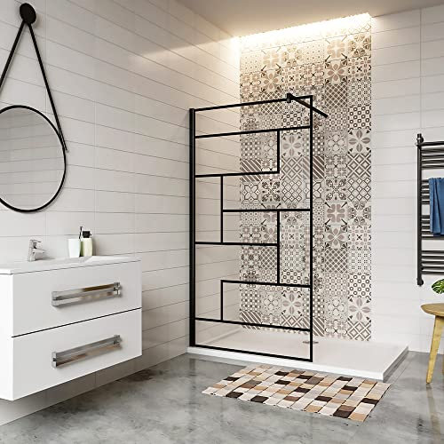 AICA paroi de douche 120x200cm paroi de douche à l'italienne en 8mm verre anticalcaire style moderne avec une barre de fixation noire carrée en 140cm