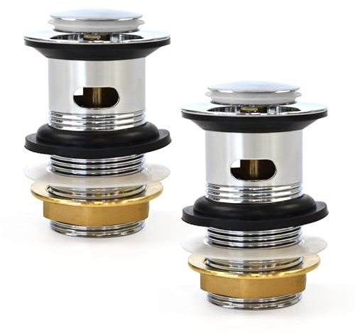 Xcel Home Replacement Slotted Chrome Click Clack Basin Waste | Brass Pop Up Sink Basin Plug | Standard G 1 1/4 BSP Connection (Standard | 2 Wastes)