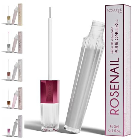 ROSENAIL Sérum de Croissance pour Ongles 97% Naturel par ROSEGOLD, soin Ongles +longs +forts +beaux, à l'extrait de Baobab, Fabriqué en France, Vegan (Cure 1 Mois)