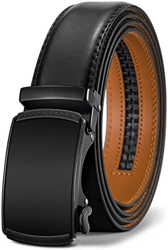 BULLIANT Gürtel Herren, Gürtel Ratsche Ledergürtel Automatikschließe für Herren Anzug Business Kleidung,Breit 35mm,Größe Angepasst(Schwarz-115cm/32-38 taille verstellbar)