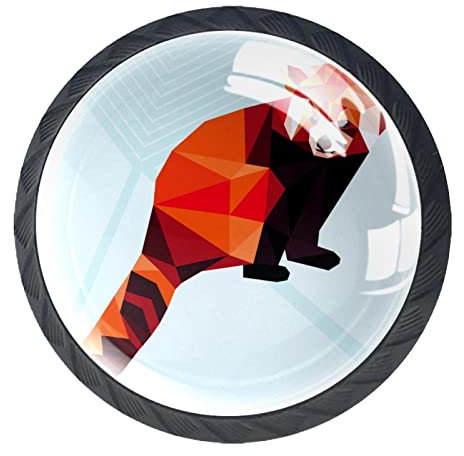 JDEZ Netter roter Panda Set aus 4 Schränken, runden Hardware-Schubladen-Kommode-Knöpfen für Zuhause, Schlafzimmer, Küche, Esszimmer, Büro