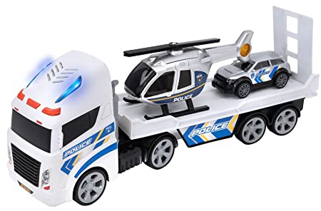 Teamsterz-Police Vehicle Transporter, Police Car, Transporter Truck, Helicopter, Cars, Wheeled Toys, Multicolor, Offizielles Produkt (CyP Brands)
