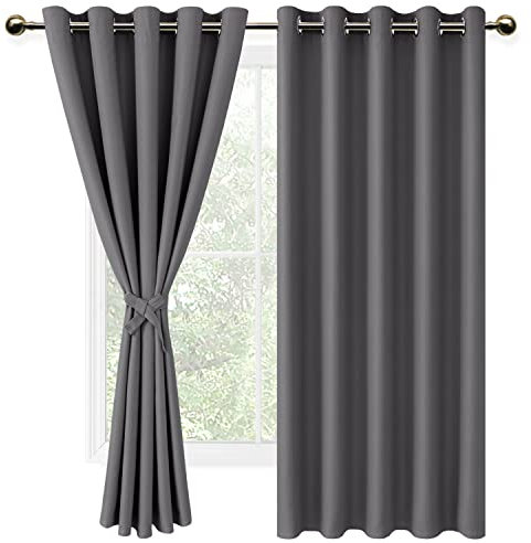 DWCN Vorhang Blickdicht mit Raffhalter Verdunkelungsgardinen mit Ösen 2 Stücke Thermogardine für Wohnzimmer Schlafzimmer Curtains Blackout Vorhang Wärmeisolierend, Grau,137x167cm(HxB)
