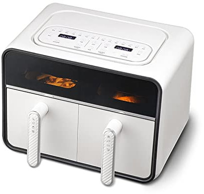 AVLUZ Friteuse à double air - Friteuse à double tiroir à affichage numérique LED avec 2 paniers de 4 L 14 menus prédéfinis for une cuisson saine sans huile et faible en gras, 2100 W, facile à nettoyer