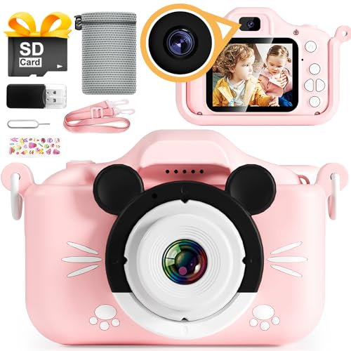 Kinder-Digitalkamera, Videokamera, 5,1 cm, IPS-Bildschirm, 1920P, Spielzeugkamera für Jungen und Mädchen, 32 GB TF-Karte, Kinderkamera (rosa)