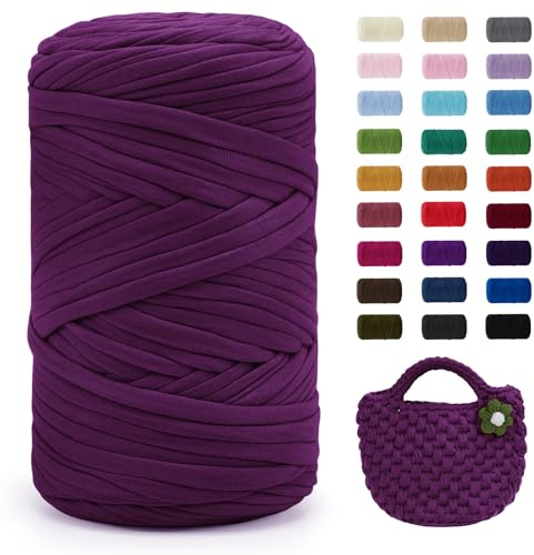 Uiopa 400g/120m T-Shirt Garn, T-Shirt Bändchengarn Zum Häkeln, Häkelgarn Dickes Garn für Häkeltaschen/Körbe/Teppiche, Heimdekoration, DIY-Kunsthandwerk