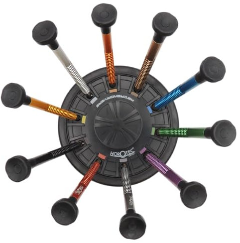 KD89 Horotec MSA01.020-C - Set di 10 cacciaviti da orologiaio Swiss-Made in alluminio eloxato e testa a pom su base girevole con base antiscivolo.