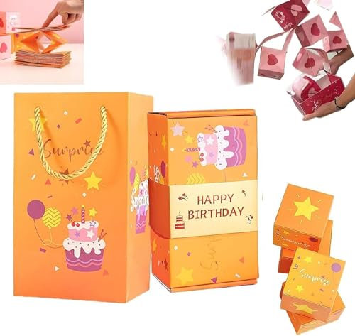 Überraschungsbox-Geschenkbox, Explodierende Konfetti Geschenkbox, Überraschung Explosion Box Pop Up Geldgeschenke Geburtstag, DIY Geldgeschenke Geschenkverpackung (Happy Birthday)