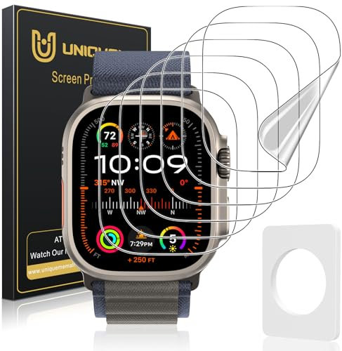 UniqueMe 6 Pièces Protection écran Compatible avec Apple Watch Ultra/Ultra 2 49 mm Film, Installation Facile, Film Flexible, Soft HD TPU