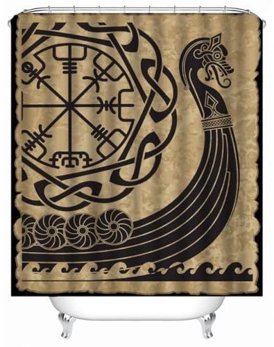 WIKINGER Duschvorhang 240x200 cm Anti-Schimmel Anti-Bakteriell Shower Curtains 3D Keltischer Knoten Duschvorhänge Waschbar Wasserdicht Polyester Textil Badvorhang mit 12 Haken für Badezimmer