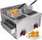 Friggitrice a gas GPL in acciaio inox da 10 l x 2, ideale per uso domestico e commerciale, potenza di fuoco regolabile, completa di cestini e coperchi per patatine, ciambelle, pesce. Pulizia senza