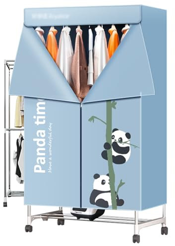 Secadora de Ropa Eléctrica Bilayer,Tela Oxford + Barra de Soporte de Acero Inoxidable,65℃ Aire Caliente Circulante,Temporizador de 0-300 Minutos,Capacidad de Carga de 15KG,Con Ruedas,1500W