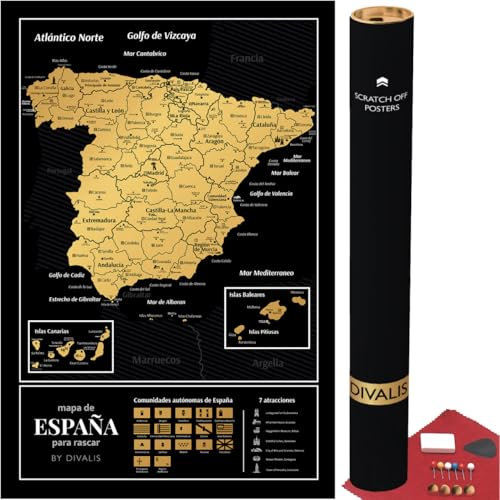 Grande Mapa de España Para Rascar - Mapa Para Marcar Viajes de España - Scratch off Spain Map - Scratchable Spain Poster