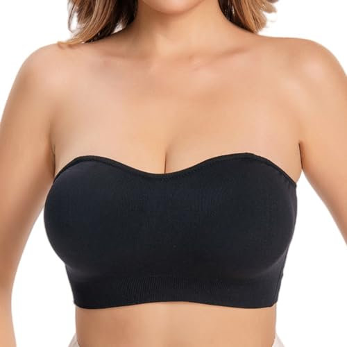 Soutien-gorge push-up rembourré sans bretelles - Soutien-gorge bandeau sans bretelles - Bralette pour femme avec silicone antidérapant - Bretelles transparentes - Doux - Sans armatures, Noir , S-XXL