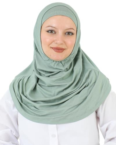 Prien Chic Hijab für Damen, Muslim Kopftuch Untertuch Set, Lange Kopftücher Kleid Frauen, Schal Für Gebetskleidung Abaya, Muslimische Kleider Für Ramadan Hajj (Hellgrün)
