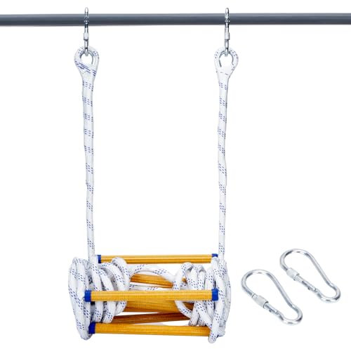 awagas 18mm Fire Escape Ladder 16.4ft 5m, Fire Escape Rope Ladder Load 300 kg with Sturdy Carabiners, 3 Story Home Fire Escape Stairs, Emergency Fire Ladder Window Ladder Fire Escape