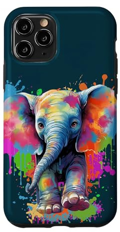 Hülle für iPhone 11 Pro Bunter Elefant Aquarell Farbspritzer Tierkunst
