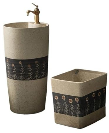 Lavabo à colonne Lavabo de lavabo à colonne sculptée en céramique, évier sur pied avec trou de robinet unique, évier de salle de bain sur pied monobloc for intérieur et extérieur Lavabo sur pied colon