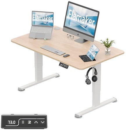 Flamaker Electric Standing Desk 100x60cm Height Adjustable 73-118cm 4-Button Memory Control & LED Display Heavy-Duty Steel Frame 50kg Weight Capacity Anti-Collision Hook & Cable Port,Beige