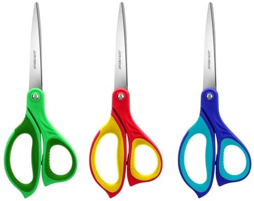 JARVISTAR Linkshänder Scheren-Set, 3-teilig - Haushaltsscheren 22 cm, Mehrzweckscheren mit Ultrascharfen rostfreiem Stahl und Weichem Griff für Zuhause, Büro, Schule, Schneider (Grün, Rot, Blau)