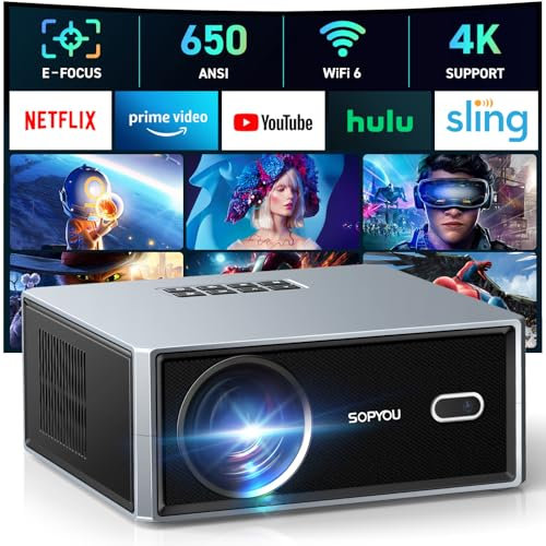 [Mise au point électrique/clé automatique] Projecteur avec WiFi et Bluetooth, 650 ANSI natif 1080p 4K, compatible avec projecteurs de films extérieurs, dernière intervention, max 1140 pouces