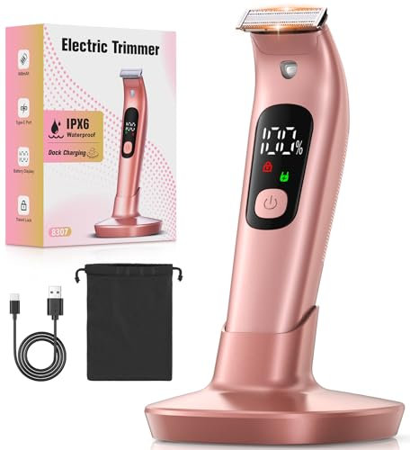 Rolgno Rasoio Elettrico Donna, [IPX6 Impermeabile & Delicata] Epilatore Elettrico Donna Cordless, Depilatore Corpo Donna a Secco & Bagnato con Dock di Ricarica USB, Shaver per Gambe, Braccia, Viso