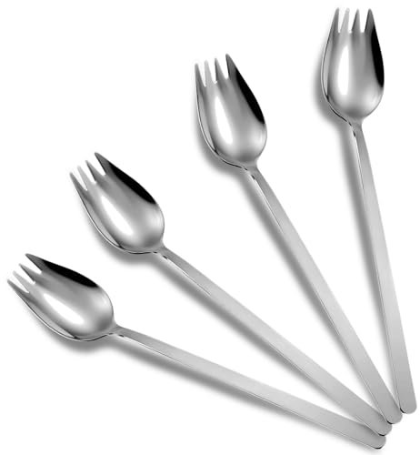 Yuanchu 4pcs Fourchettes À Dîner En Acier Inoxydable, 2 En 1 Longue Cuillère À Salade Cuillère À Soupe Fourchette À Salade De Fruits Cuillère À Pâtes Pour Le Camping À La Maison Ou En Voyage Argent