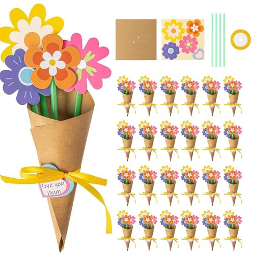 ChunDA 24 Stück Blumenstrauß Papier Bastelset, Muttertag Blumen Basteln für Kinder, DIY Blume Papierbastelset für Muttertagsgeschenk, Kartenherstellung Kits für Jungen Mädchen