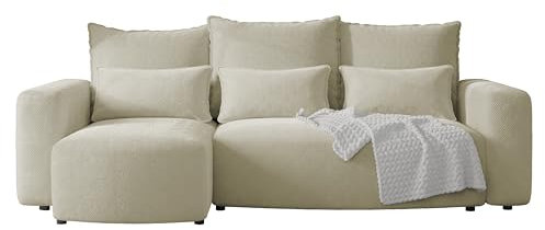 4ALL HOME Ecksofa mit Schlaffunktion Travis 248x148 cm, Couch, Sofa mit Bettkasten, Eckcouch, L-Form, Schlaffsofa, Universal (Cord Onega 14 Ecru)