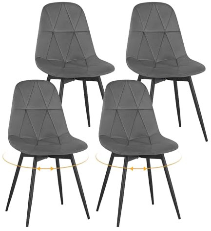 Lestarain Esszimmerstühle drehbar 4er Set, Drehstuhl Küchenstuhl Polsterstuhl, Samt-Küchenstühle mit gepolstertem Sitz, Ergonomisches Design, für Esszimmer/Wohnzimmer/Küche/Schlafzimmer, Dunkelgrau
