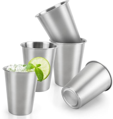YKUKIZEE 5 PCS Stainless Steel Cups 500 ml, Stainless Steel Tumbler Reusable, 17 oz Shatterproof Silver Metal Beer Tumbler for Drinking Mug Glasses for Party Camping Travel Hiking