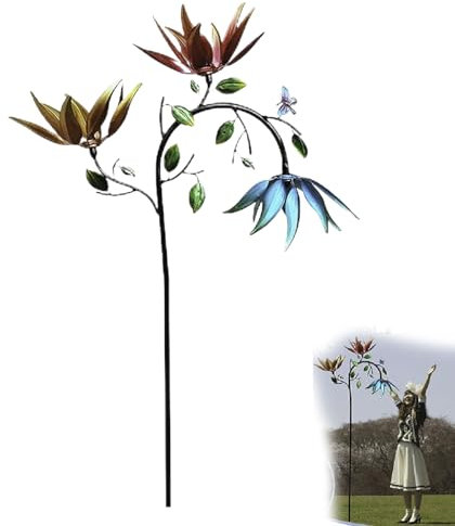 Solar Windspiel, Garten Farbenfrohes Metall Windrad, Metall Gartenstecker Windspiel, MetallWindmühle Gartendeko Für Draußen, Blumen Windspiels Skulptur Dekoratives Für Terrasse, Rasen