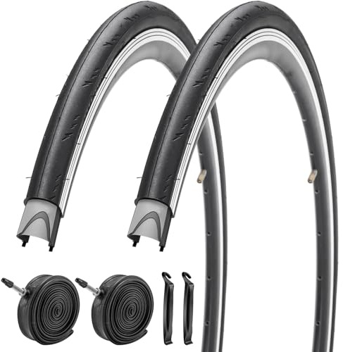 Paar 700C Rennrad Slick Reifen 700 x 28c 28-622 mit Presta-Ventil 48 mm Innenschläuche und Felgenstreifen für Rennrad, Tourenrad, Fahrrad
