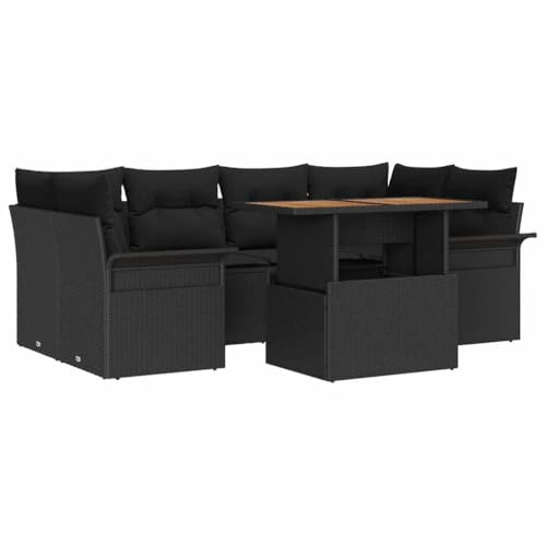 vidaXL Garten-Sofa-Set 7 STK. Schwarz Poly Rattan