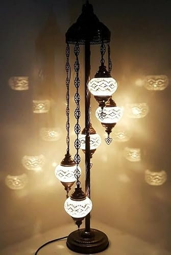 Lampada da terra turca mosaico di vetro bianco 5 sfere - Lampada da terra turca bianco orientale lampada da terra