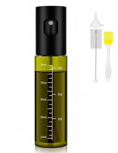 Ölsprüher Glas für Airfryer, Ölsprayflasche für Speiseöl, UV-Schutz | Grüner Glas-Ölsprüher mit Skala, Trichter und Bürste – für Speiseöl, Essig, Airfryer, Salat und Grillen.