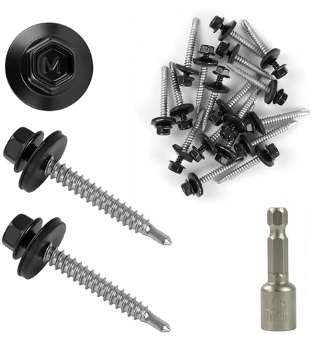 DTLLCZP 200 vis pour Tôles Trapézoïdales 4,8 x 38 mm Vis de Toiture Peintes, Tête Hexagonale Zincées Vis Autoforeuses avec Rondelles EPDM