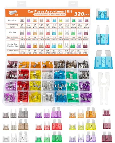 Acual 320Pcs Autosicherungen Set Gemischt, Kfz Sicherungen 2A-40A | 168 Mini Flachsicherungen Kfz+98 Standard Sicherungen+54 Micro Auto Sicherungen Set mit Zieher für PKW LKW Motorrad Wohnmobil